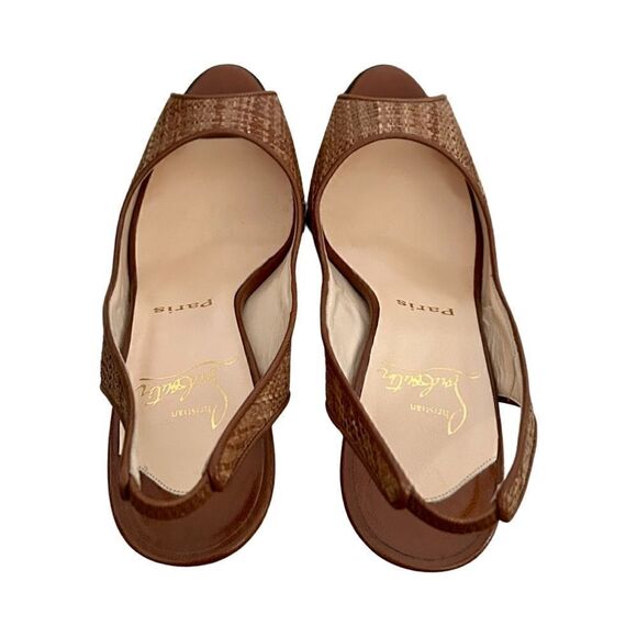 Christian Louboutin Raffia and Leather Yoyo Slingback Heels Brown Sz 39 - Picture 8 of 12